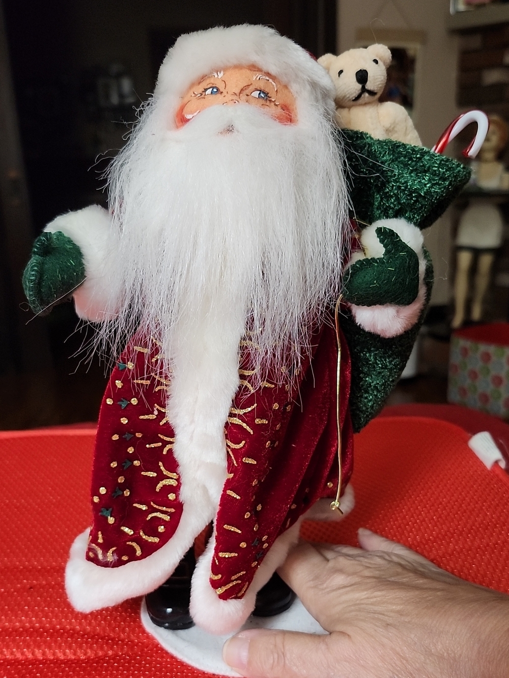 Annalee Red and Green Velvet Santa with Teddy
